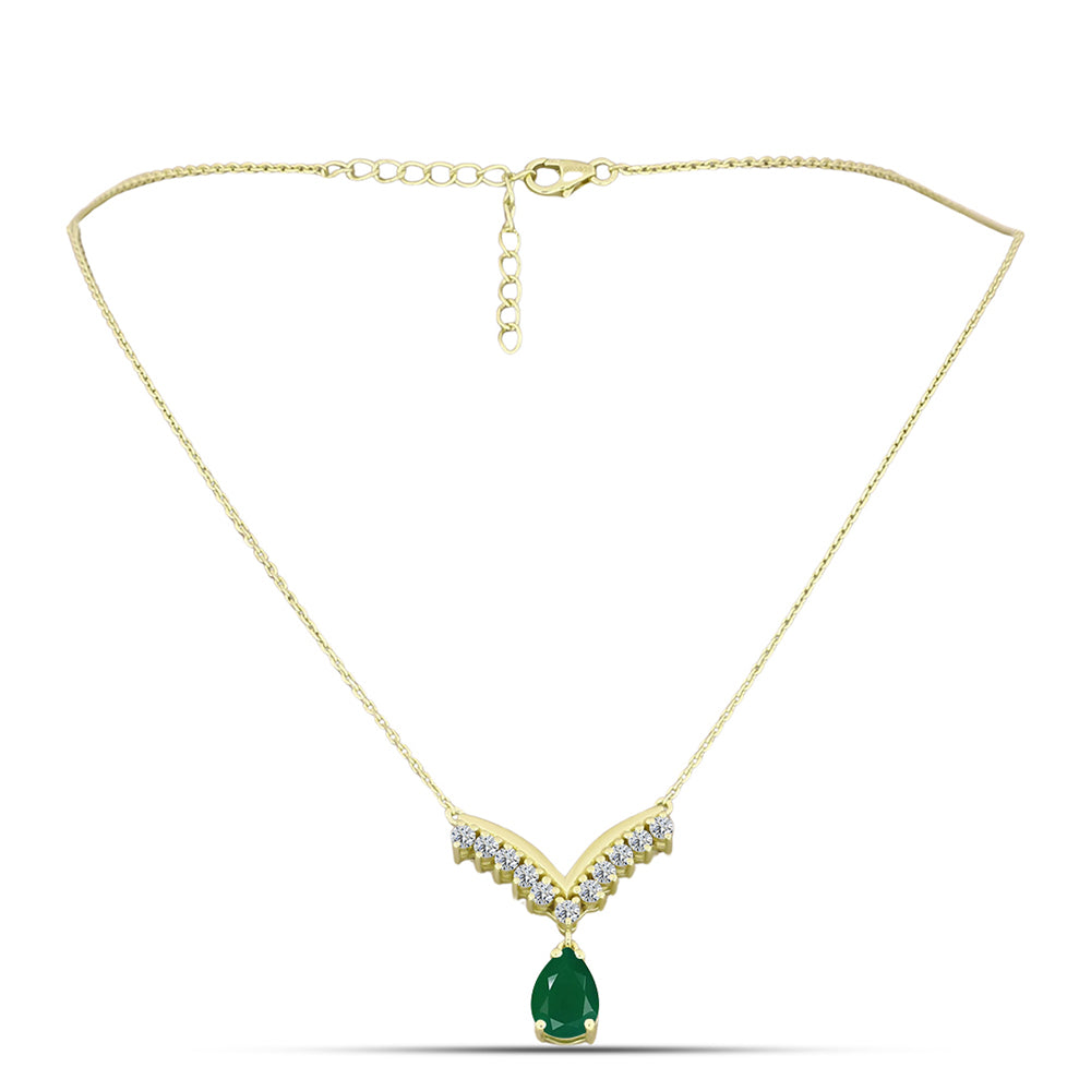 Colier din Argint 925 Placat cu Aur ( 4.87 grame ) cu Agat Verde și Topaz Alb 2.65 Carate 1 