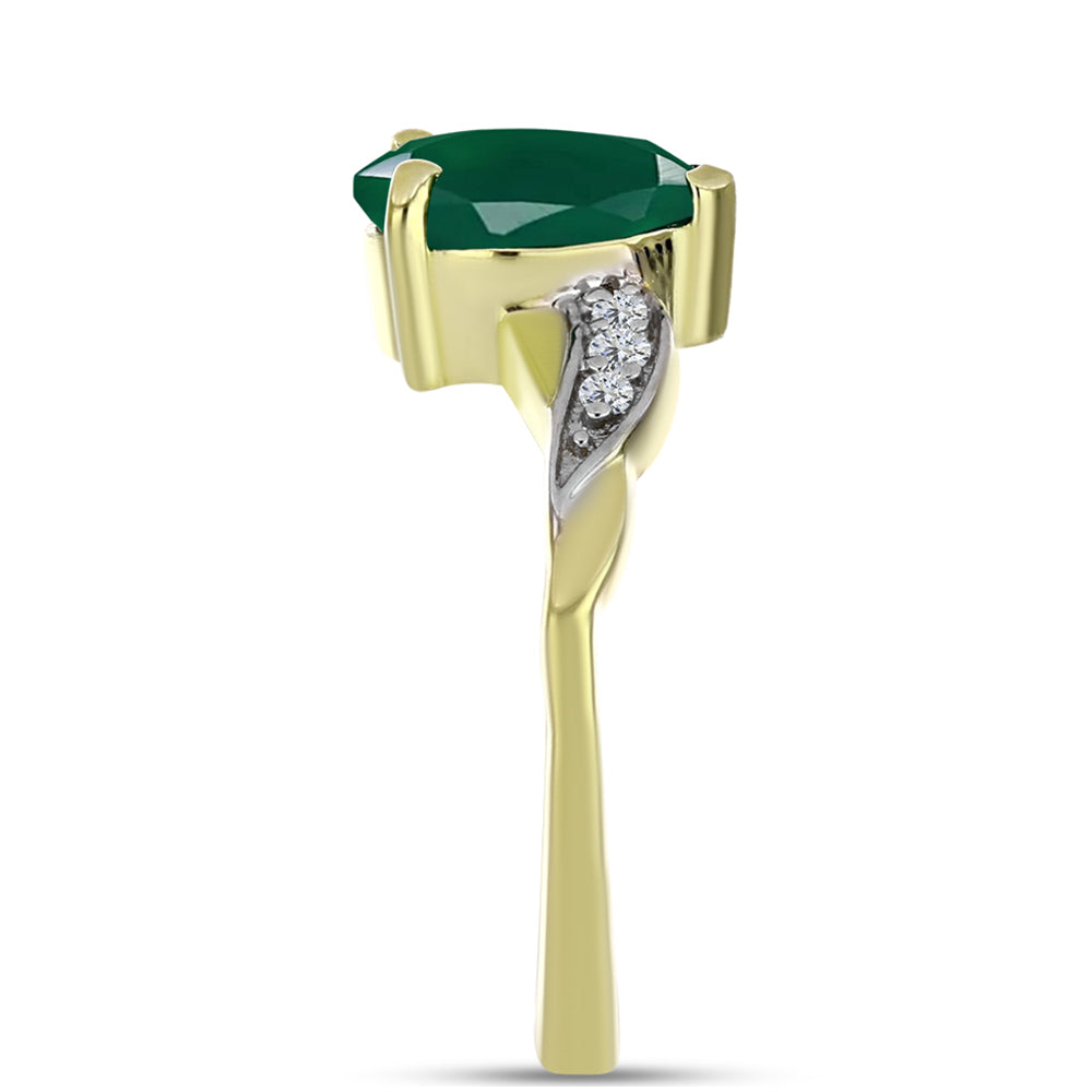 Inel din Argint 925 Placat cu Aur ( 2.32 grame ) cu Agat Verde și Topaz Alb 1.58 Carate 8 