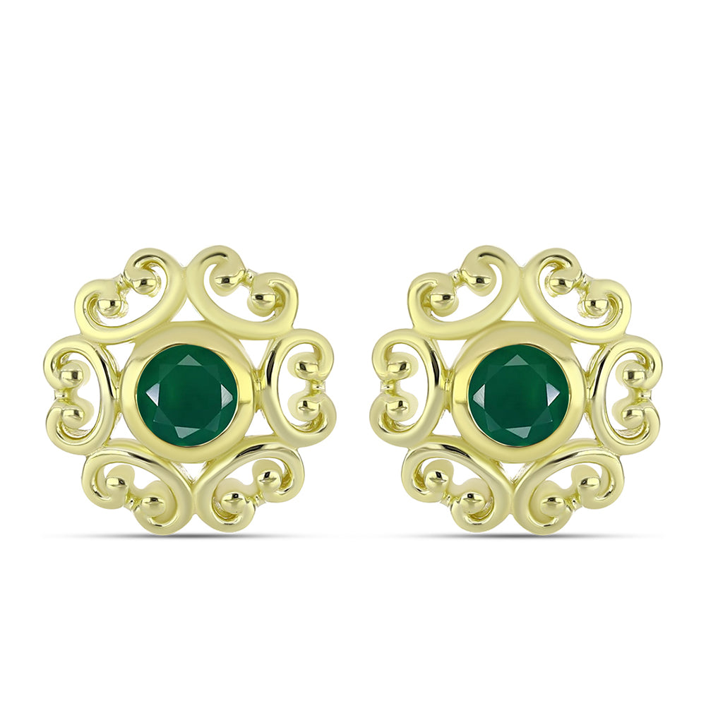 Cercei din Argint 925 Placat cu Aur ( 5.35 grame ) cu Agat Verde 0.87 Carate 1 