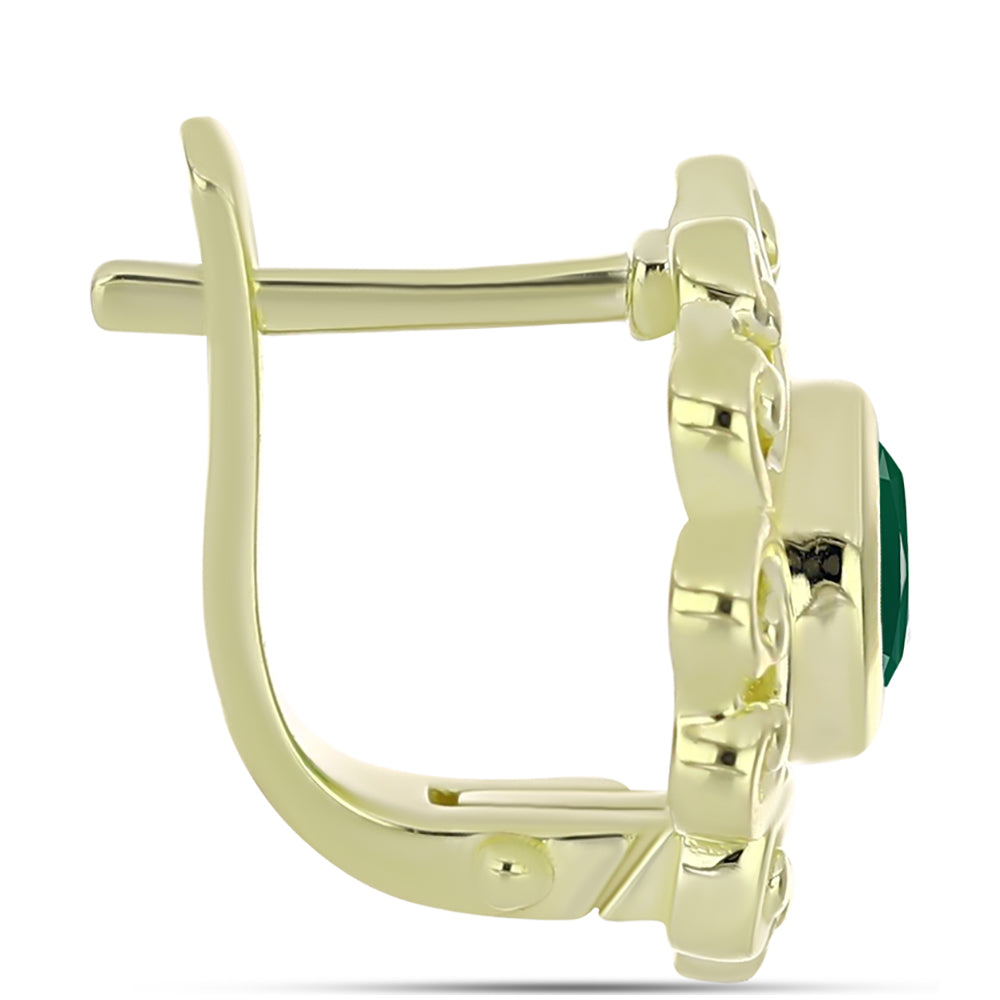 Cercei din Argint 925 Placat cu Aur ( 5.35 grame ) cu Agat Verde 0.87 Carate 2 