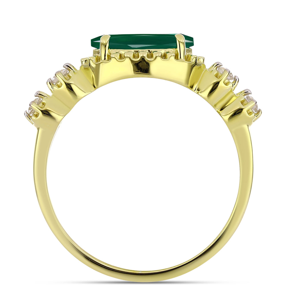 Inel din Argint 925 Placat cu Aur ( 2.85 grame ) cu Agat Verde și Topaz Alb 0.99 Carate