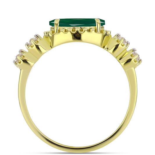 Inel din Argint 925 Placat cu Aur ( 2.85 grame ) cu Agat Verde și Topaz Alb 0.99 Carate