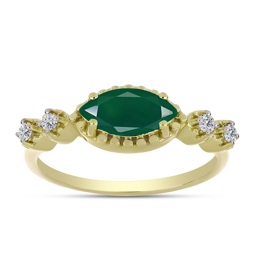 Inel din Argint 925 Placat cu Aur ( 2.85 grame ) cu Agat Verde și Topaz Alb 0.99 Carate