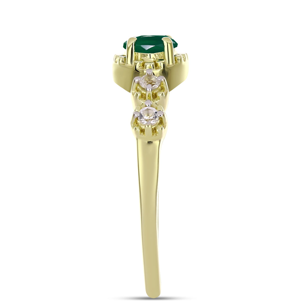 Inel din Argint 925 Placat cu Aur ( 2.85 grame ) cu Agat Verde și Topaz Alb 0.99 Carate 4 