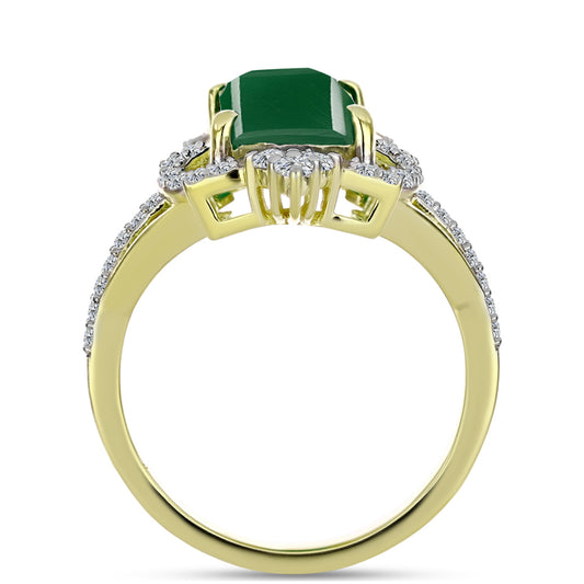 Inel din Argint 925 Placat cu Aur ( 4.76 grame ) cu Agat Verde și Topaz Alb 4.26 Carate