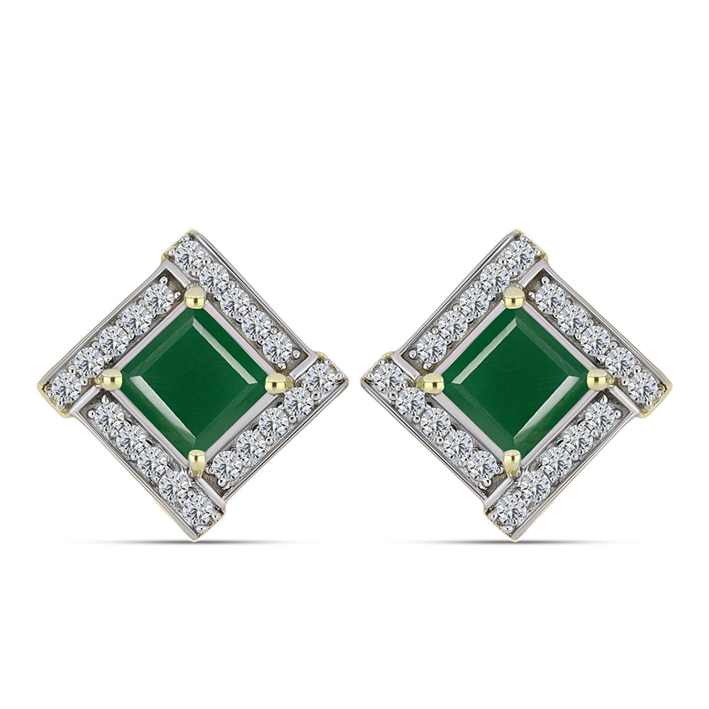 Cercei din Argint 925 Placat cu Aur ( 4.33 grame ) cu Agat Verde și Topaz Alb 2.9 Carate