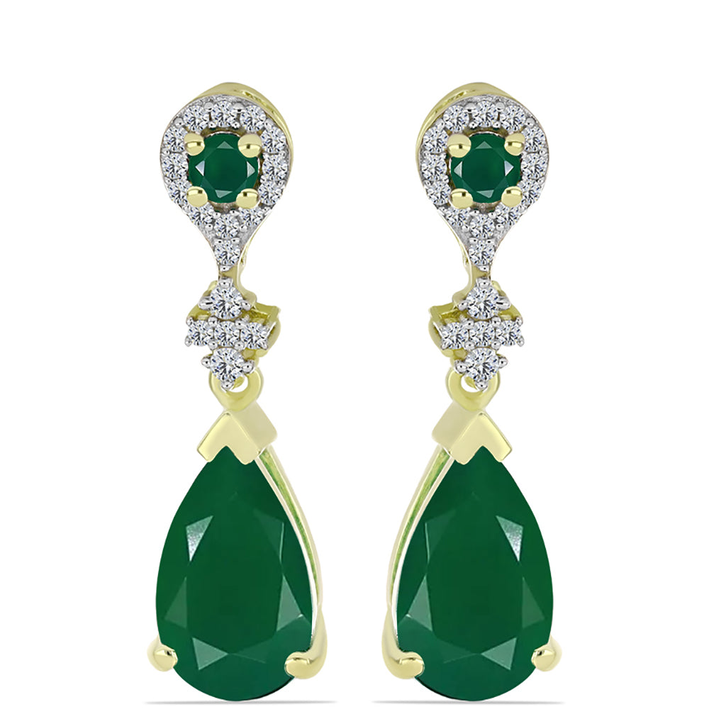 Cercei din Argint 925 Placat cu Aur ( 4.15 grame ) cu Agat Verde 4.89 Carate