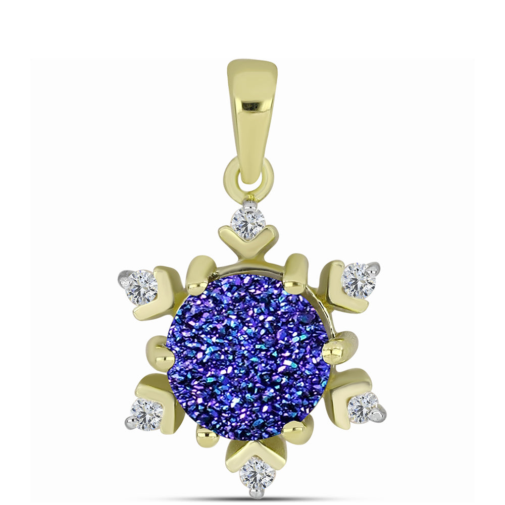 Pandantiv din Argint 925 Placat cu Aur ( 1.81 grame ) cu Drusă Violet și Topaz Alb 2.5 Carate