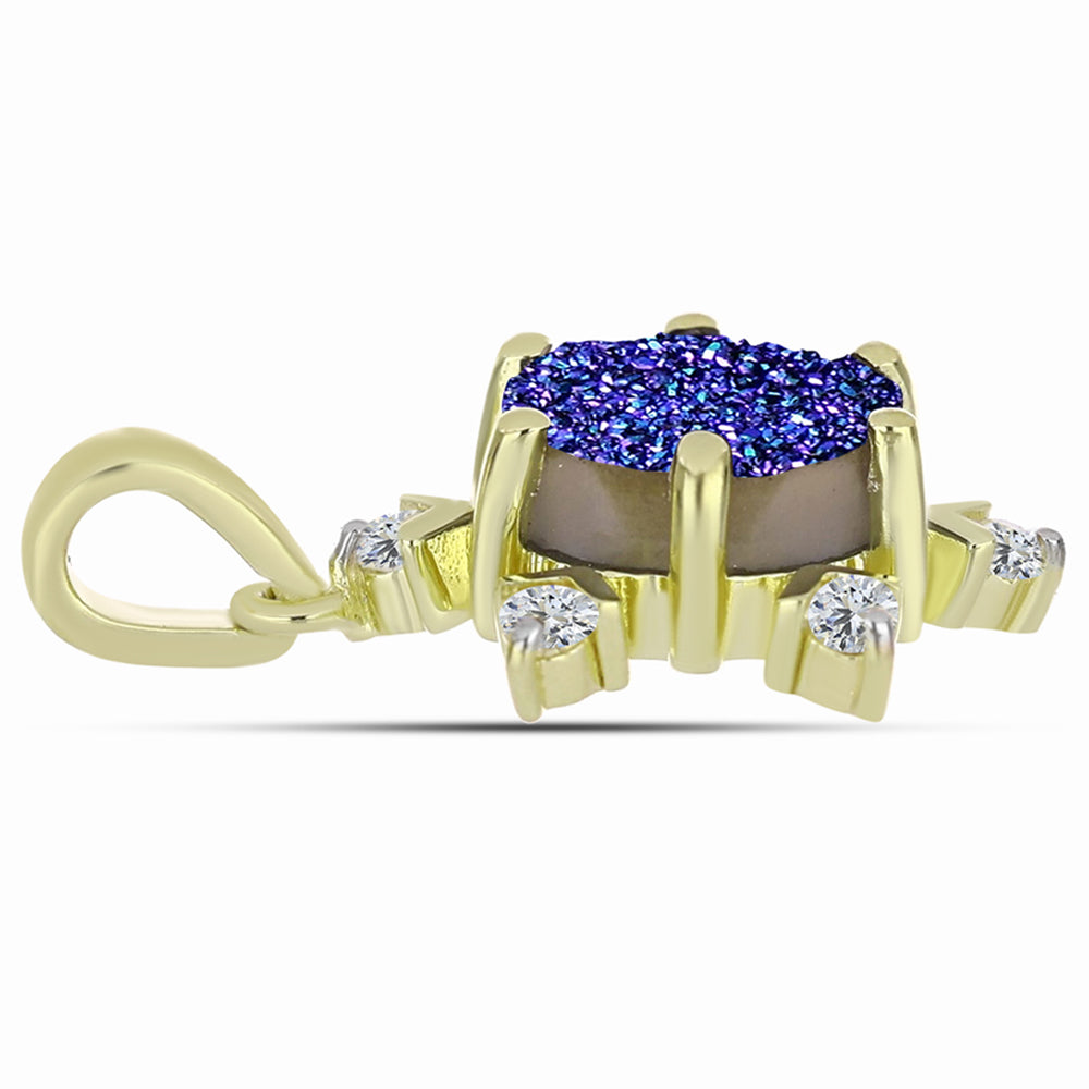 Pandantiv din Argint 925 Placat cu Aur ( 1.81 grame ) cu Drusă Violet și Topaz Alb 2.5 Carate