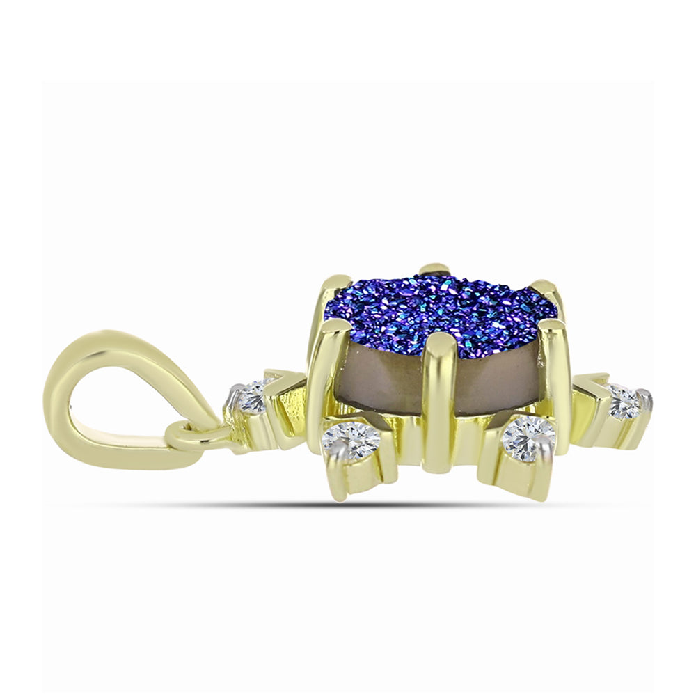 Pandantiv din Argint 925 Placat cu Aur ( 1.81 grame ) cu Drusă Violet și Topaz Alb 2.5 Carate