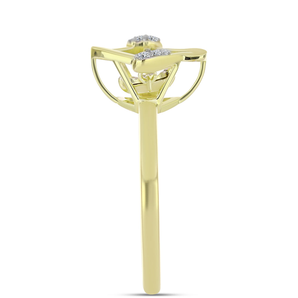 Inel din Argint 925 Placat cu Aur ( 2.57 grame ) cu Diamant Alb și Topaz Alb 0.06 Carate 4 