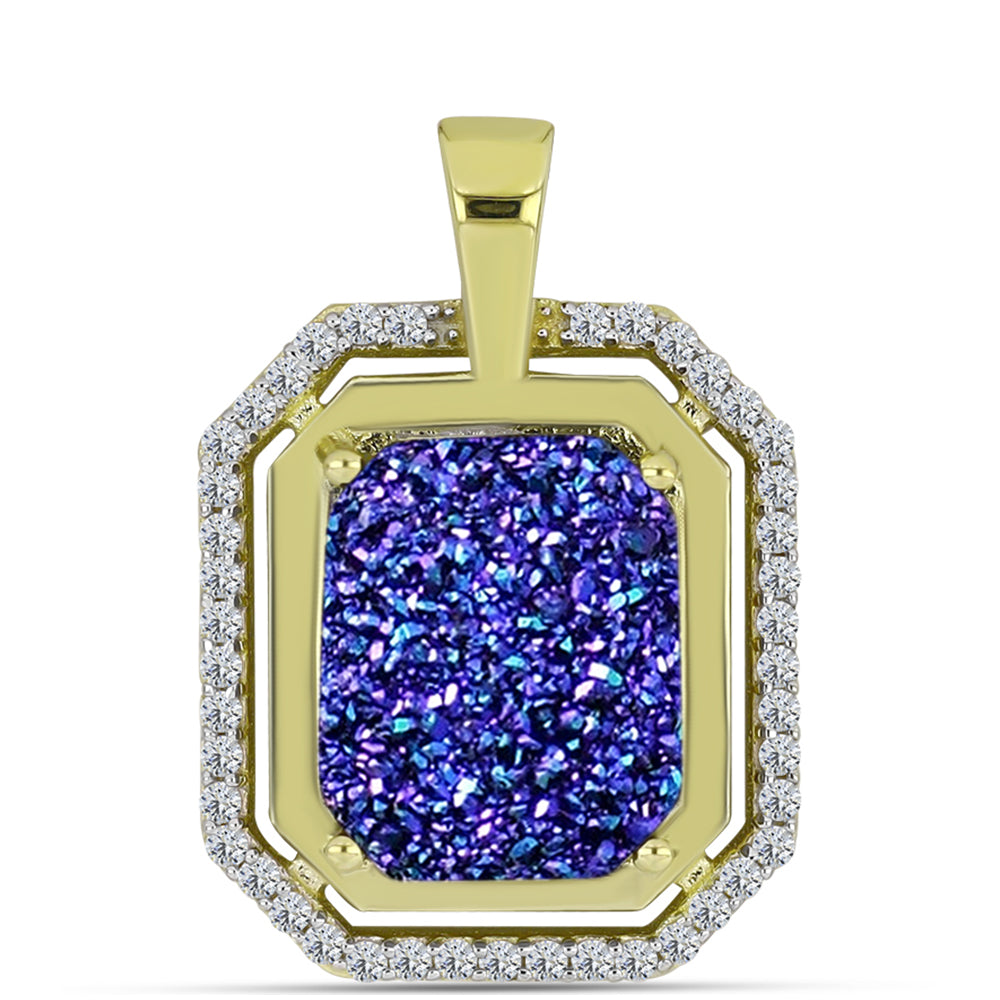 Pandantiv din Argint 925 Placat cu Aur ( 2.26 grame ) cu Drusă Violet și Topaz Alb 5.68 Carate 1 