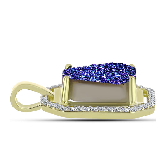 Pandantiv din Argint 925 Placat cu Aur ( 2.26 grame ) cu Drusă Violet și Topaz Alb 5.68 Carate