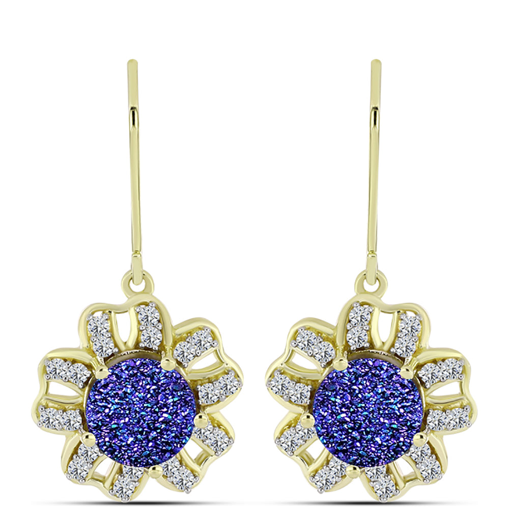 Cercei din Argint 925 Placat cu Aur ( 4.43 grame ) cu Drusă Violet și Topaz Alb 4.26 Carate