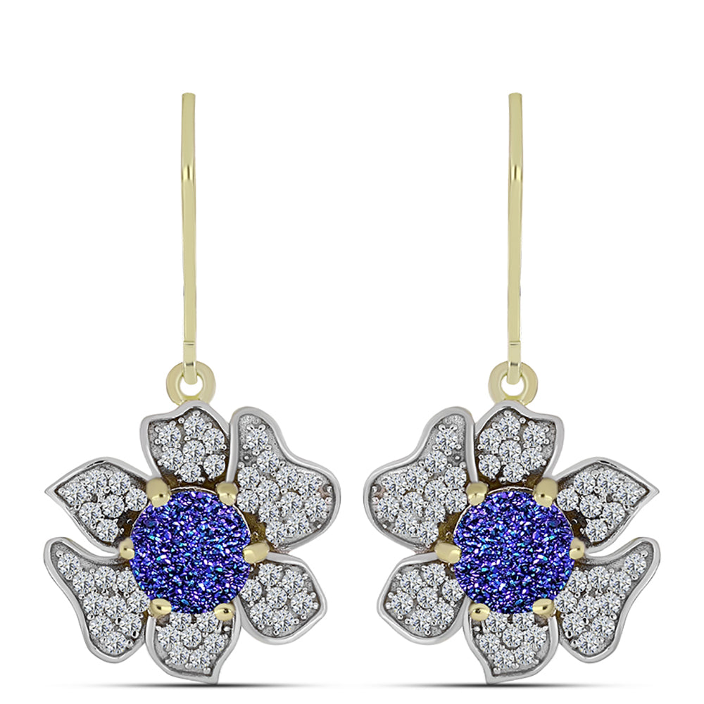 Cercei din Argint 925 Placat cu Aur ( 5.38 grame ) cu Drusă Violet și Topaz Alb 3.68 Carate 1 