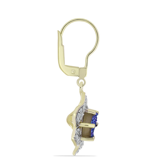 Cercei din Argint 925 Placat cu Aur ( 5.38 grame ) cu Drusă Violet și Topaz Alb 3.68 Carate
