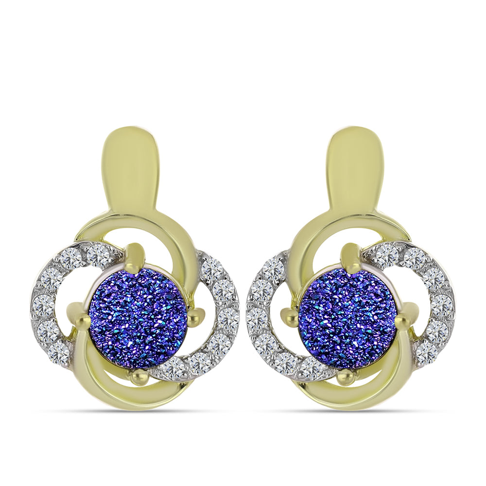 Cercei din Argint 925 Placat cu Aur ( 4.61 grame ) cu Drusă Violet și Topaz Alb 2.13 Carate 1 