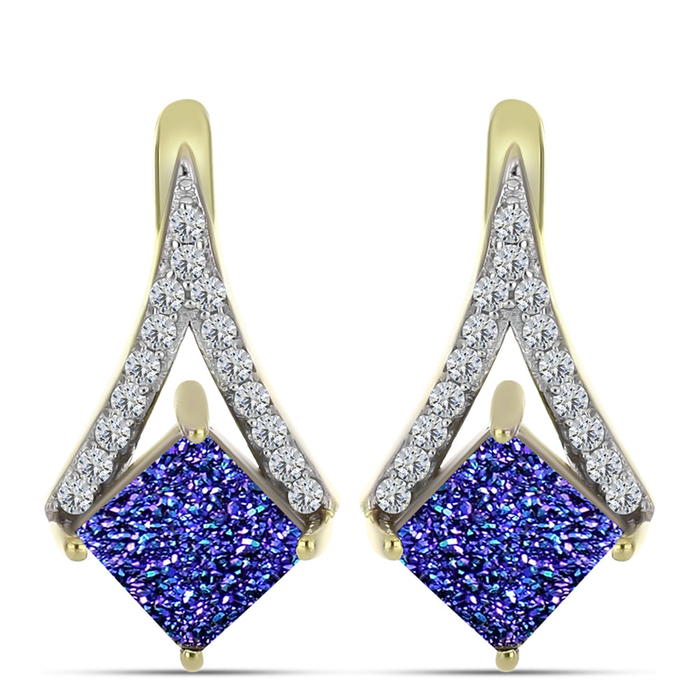 Cercei din Argint 925 Placat cu Aur ( 3.47 grame ) cu Drusă Violet și Topaz Alb 2.87 Carate