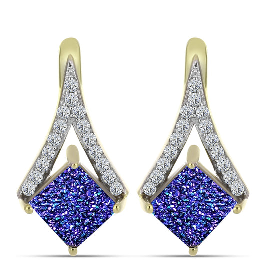 Cercei din Argint 925 Placat cu Aur ( 3.47 grame ) cu Drusă Violet și Topaz Alb 2.87 Carate
