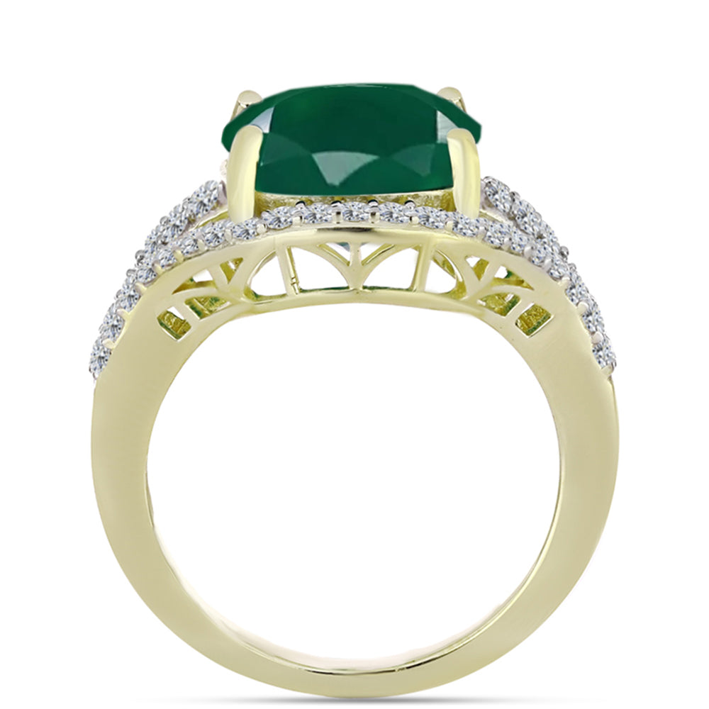 Inel din Argint 925 Placat cu Aur ( 4.94 grame ) cu Agat Verde și Topaz Alb 6.87 Carate