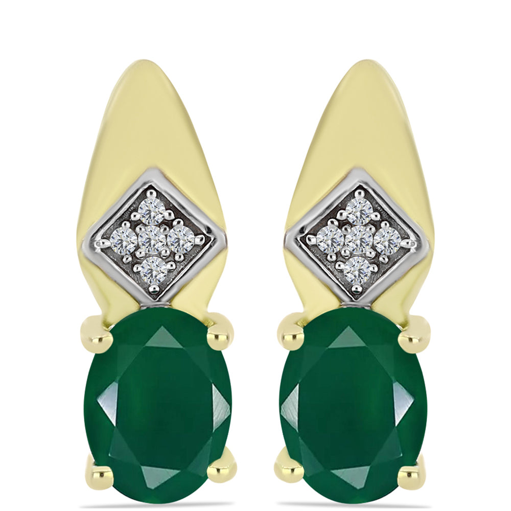 Cercei din Argint 925 Placat cu Aur ( 3.46 grame ) cu Agat Verde și Topaz Alb 2.38 Carate