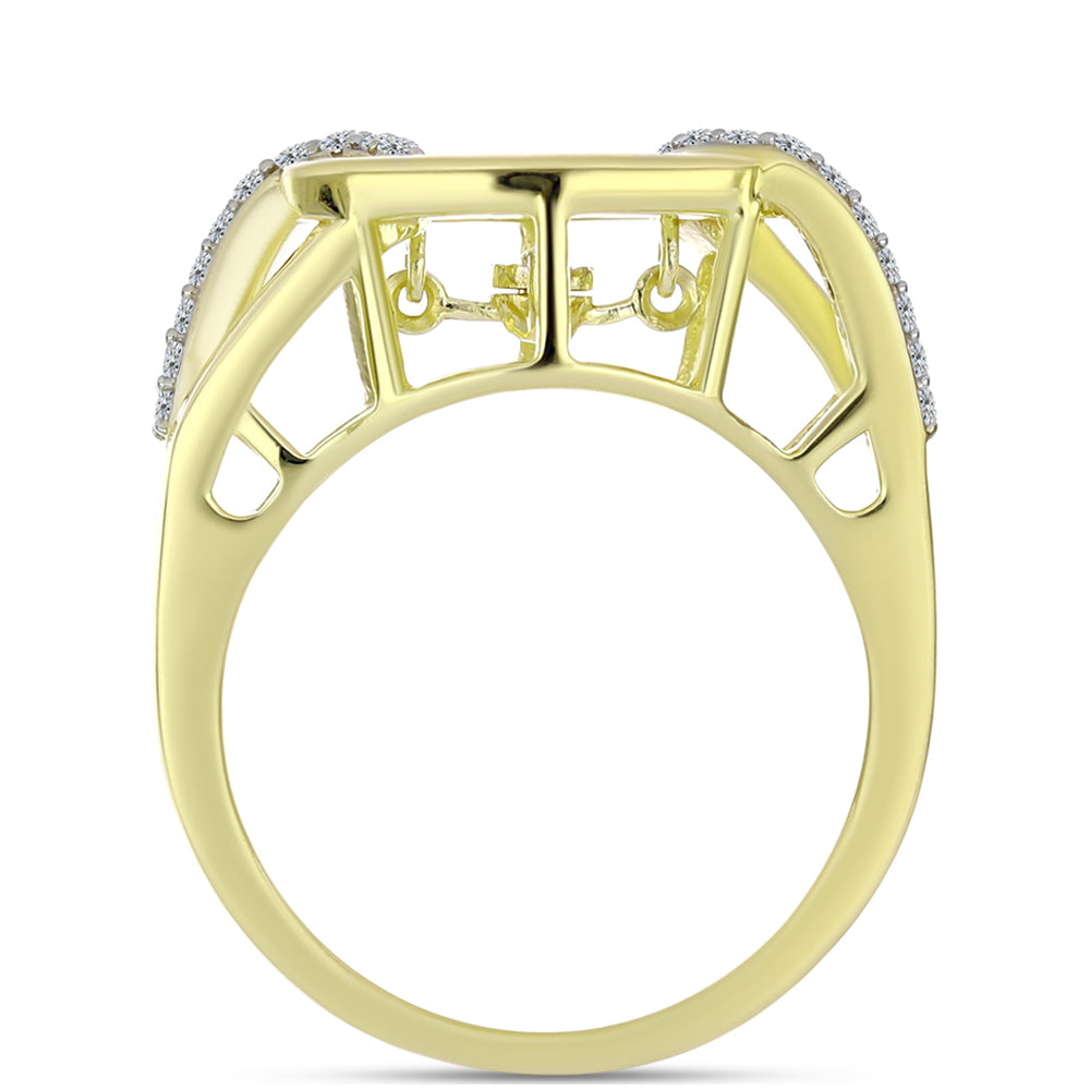Inel din Argint 925 Placat cu Aur ( 4.66 grame ) cu Diamant Alb și Topaz Alb 0.18 Carate 2 