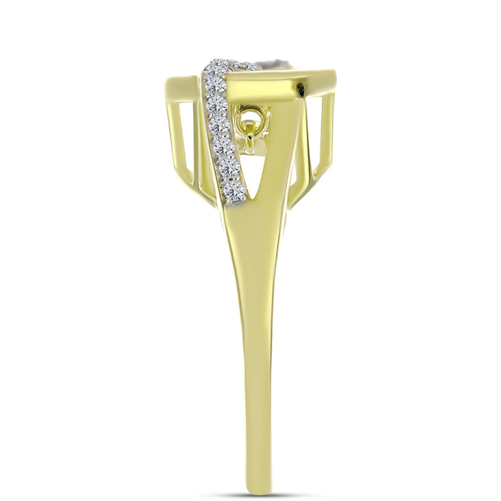 Inel din Argint 925 Placat cu Aur ( 4.66 grame ) cu Diamant Alb și Topaz Alb 0.18 Carate 4 