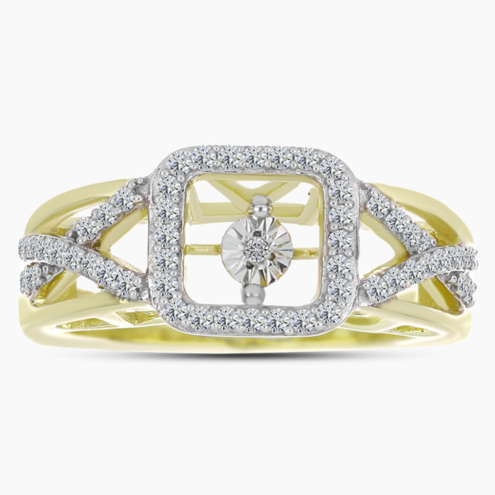 Inel din Argint 925 Placat cu Aur ( 4.25 grame ) cu Diamant Alb și Topaz Alb 0.37 Carate