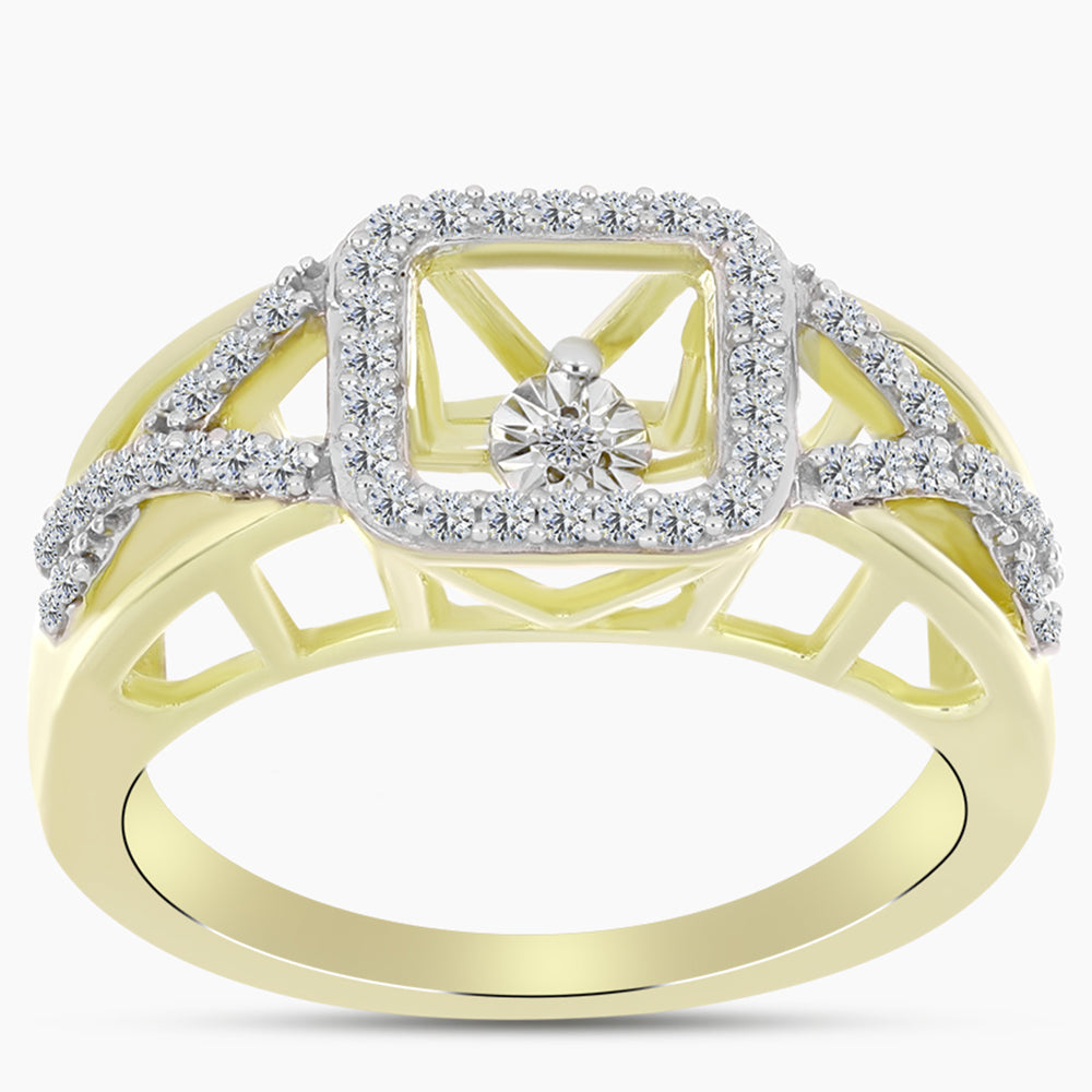 Inel din Argint 925 Placat cu Aur ( 4.25 grame ) cu Diamant Alb și Topaz Alb 0.37 Carate 3 