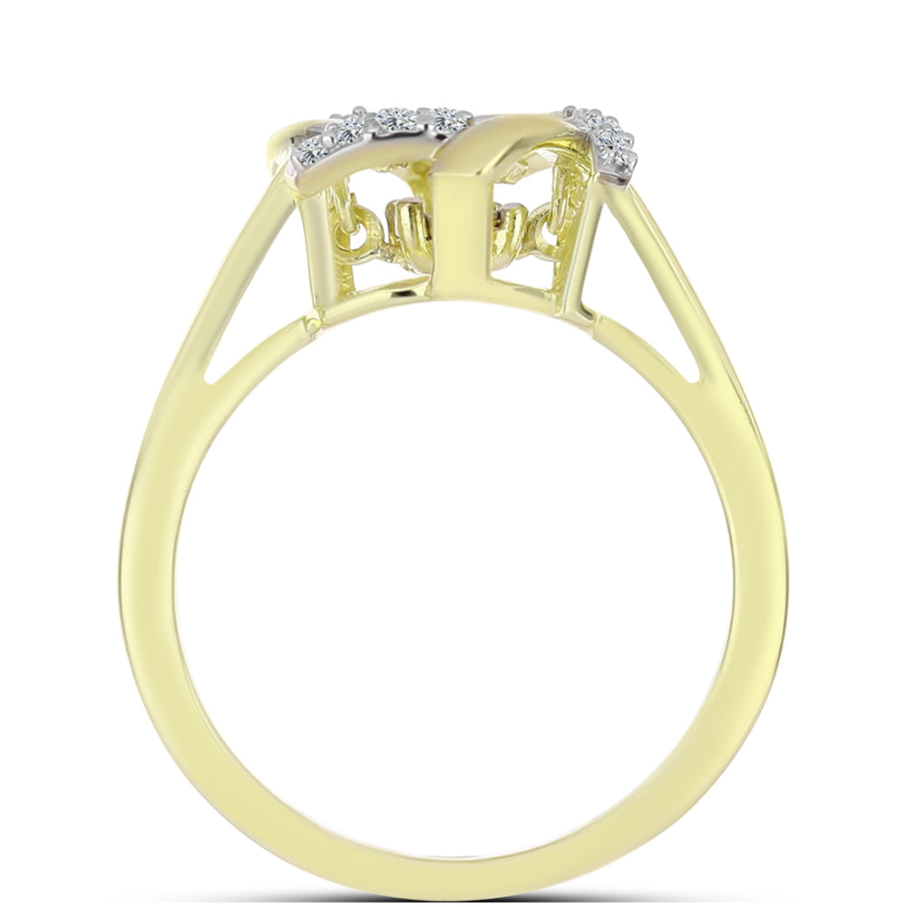 Inel din Argint 925 Placat cu Aur ( 2.88 grame ) cu Diamant Alb și Topaz Alb 0.12 Carate 2 