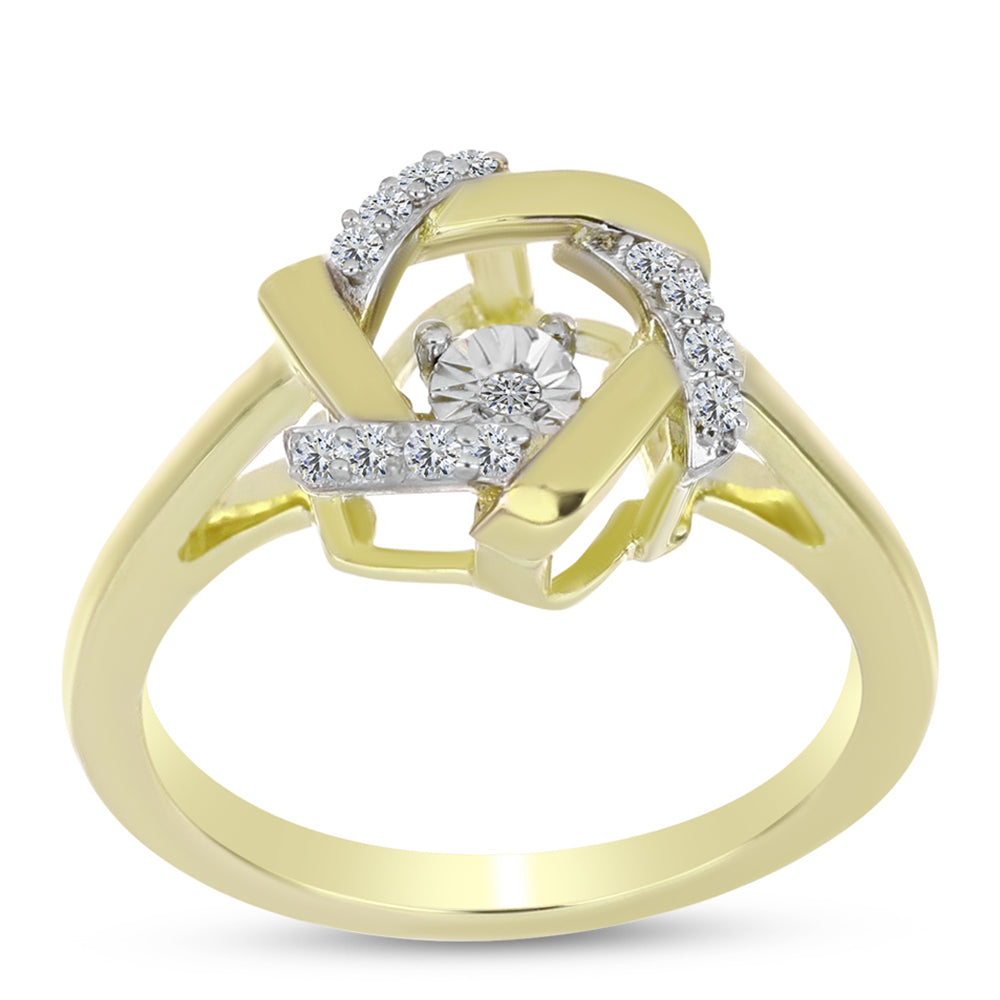 Inel din Argint 925 Placat cu Aur ( 2.88 grame ) cu Diamant Alb și Topaz Alb 0.12 Carate