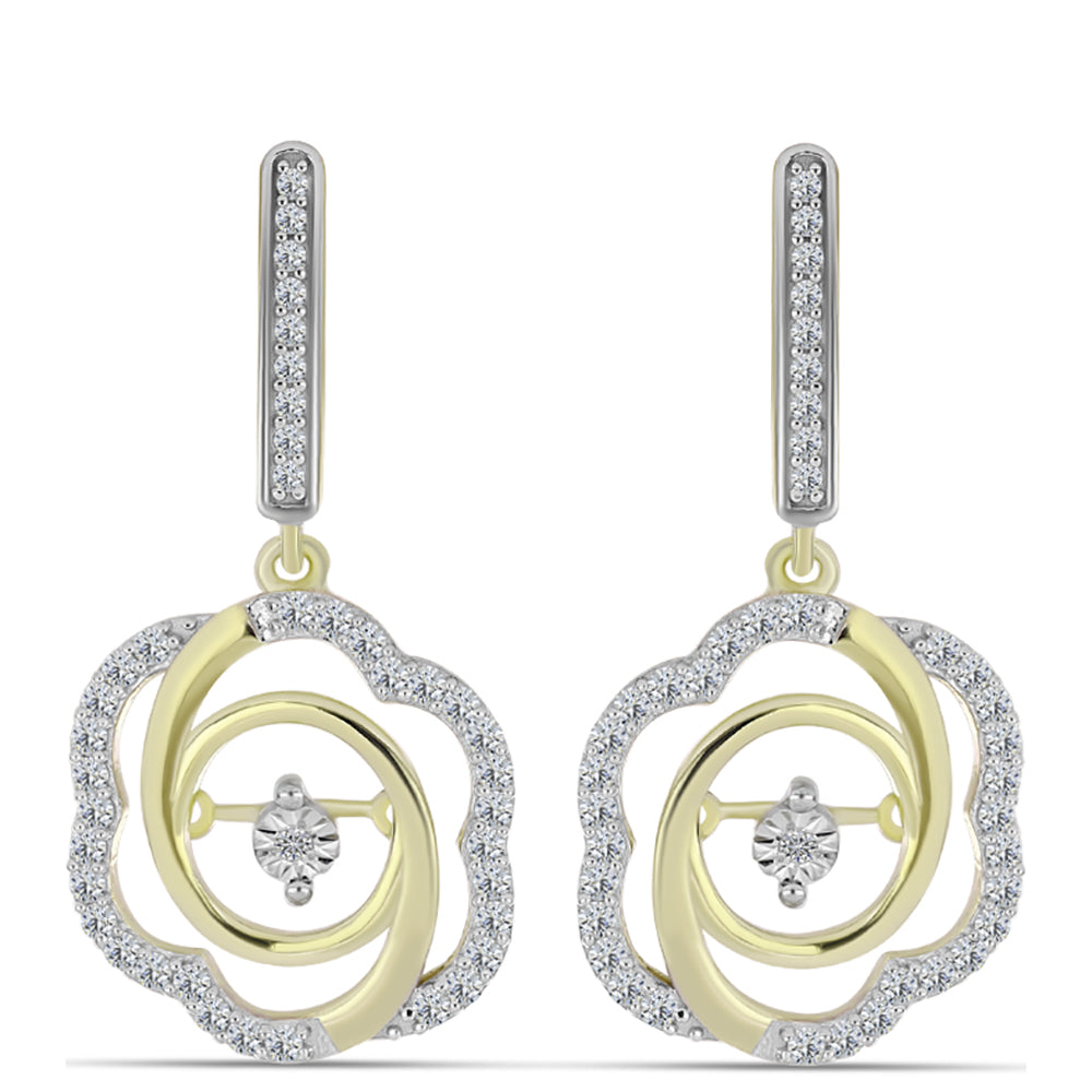 Cercei din Argint 925 Placat cu Aur ( 4.69 grame ) cu Diamant Alb și Topaz Alb 0.65 Carate 3 