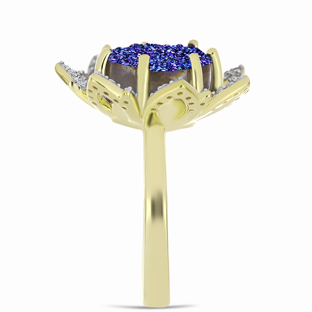 Inel din Argint 925 Placat cu Aur ( 5.56 grame ) cu Drusă Violet și Topaz Alb 6.04 Carate