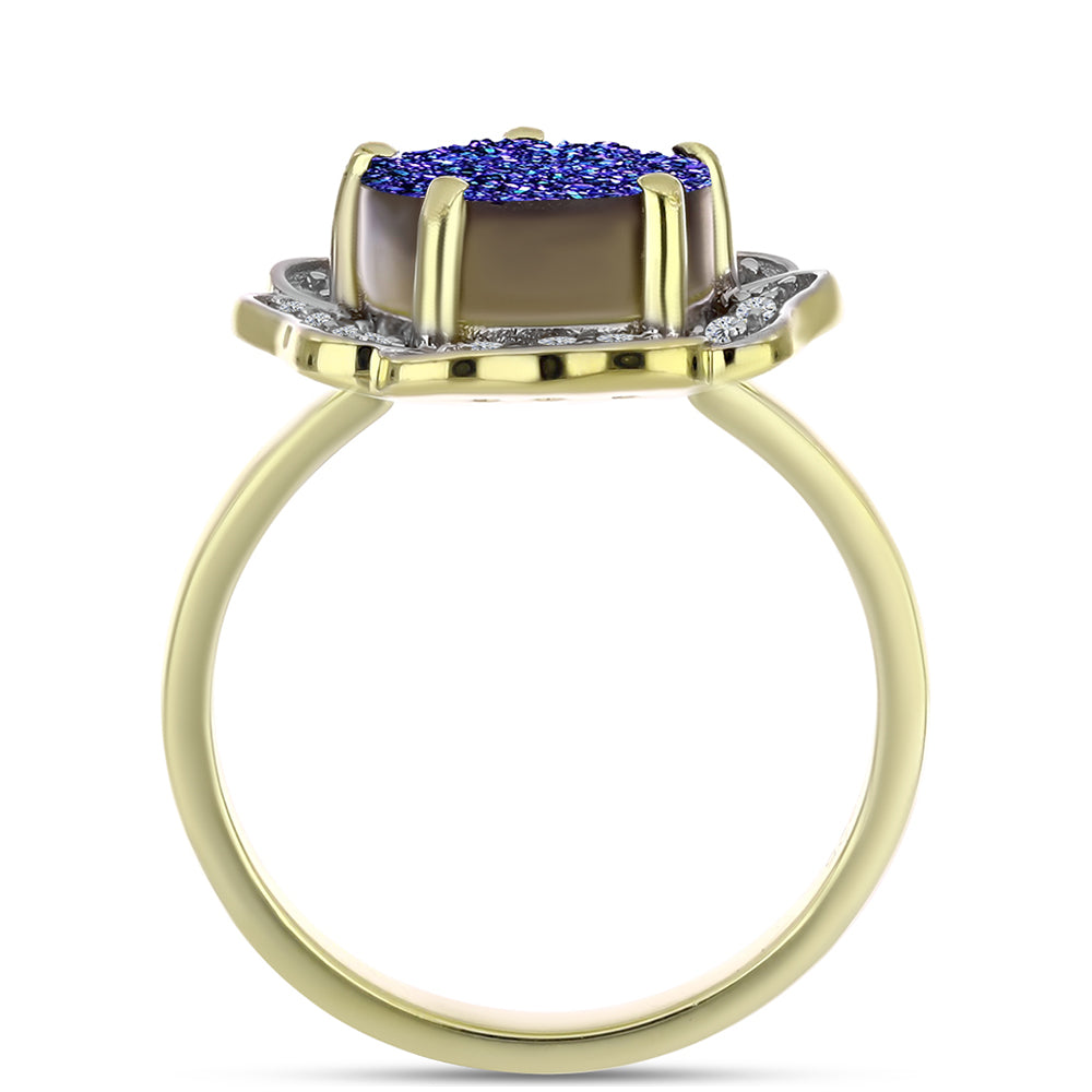 Inel din Argint 925 Placat cu Aur ( 4.1 grame ) cu Drusă Violet și Topaz Alb 3.94 Carate 6 
