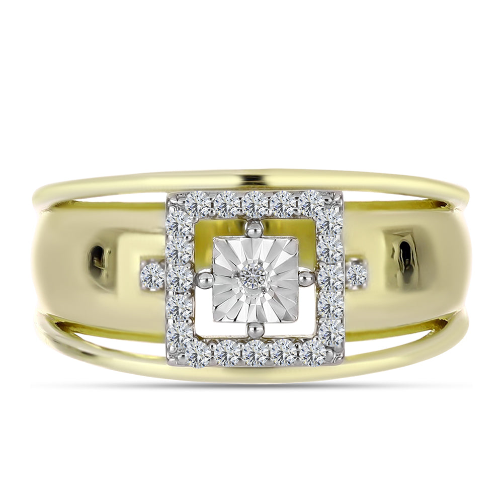 Inel din Argint 925 Placat cu Aur ( 4.16 grame ) cu Diamant Alb și Topaz Alb 0.21 Carate 5 