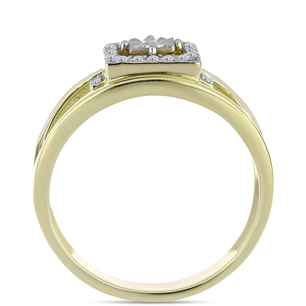 Inel din Argint 925 Placat cu Aur ( 4.16 grame ) cu Diamant Alb și Topaz Alb 0.21 Carate