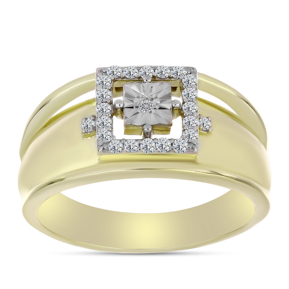 Inel din Argint 925 Placat cu Aur ( 4.16 grame ) cu Diamant Alb și Topaz Alb 0.21 Carate 3 