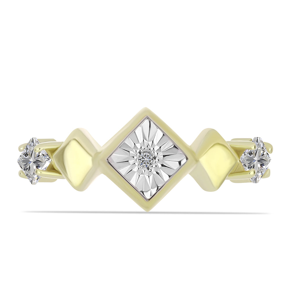 Inel din Argint 925 Placat cu Aur ( 2.85 grame ) cu Diamant Alb și Topaz Alb 0.38 Carate 1 