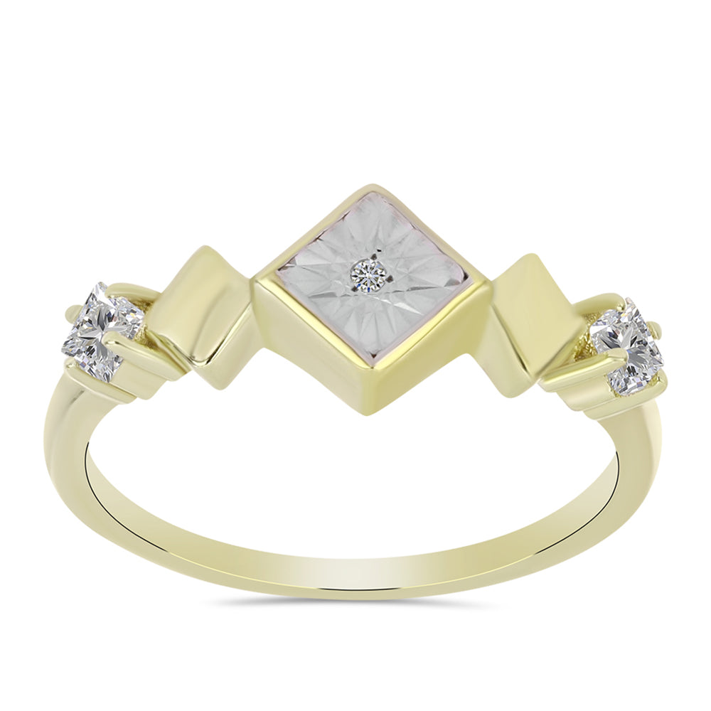 Inel din Argint 925 Placat cu Aur ( 2.85 grame ) cu Diamant Alb și Topaz Alb 0.38 Carate 7 