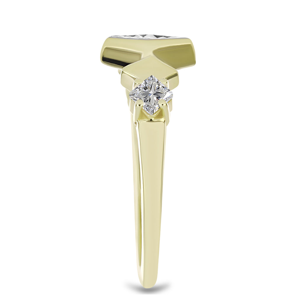 Inel din Argint 925 Placat cu Aur ( 2.85 grame ) cu Diamant Alb și Topaz Alb 0.38 Carate
