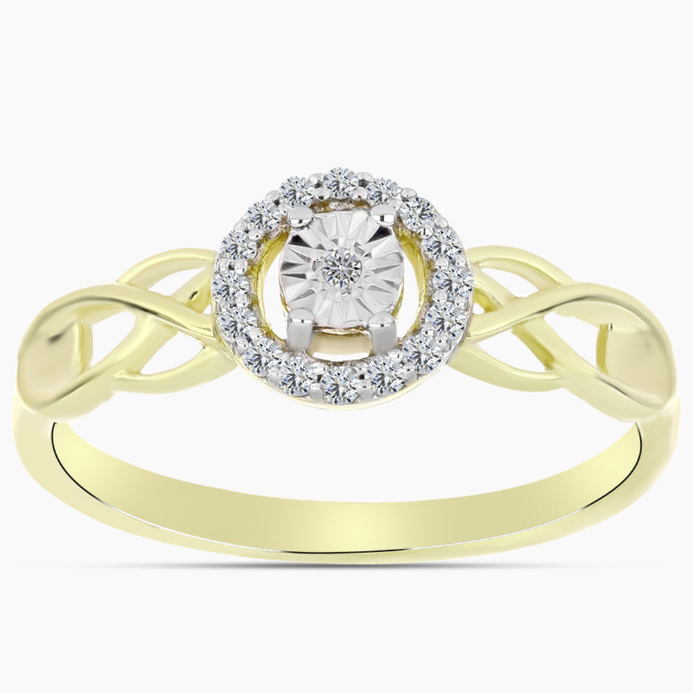 Inel din Argint 925 Placat cu Aur ( 2.2 grame ) cu Diamant Alb și Topaz Alb 0.14 Carate 3 