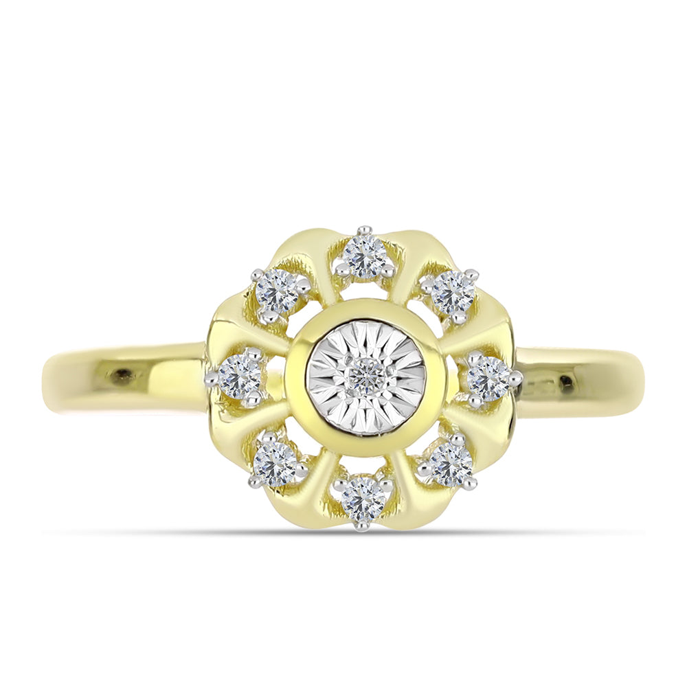 Inel din Argint 925 Placat cu Aur ( 2.8 grame ) cu Diamant Alb și Topaz Alb 0.15 Carate 1 