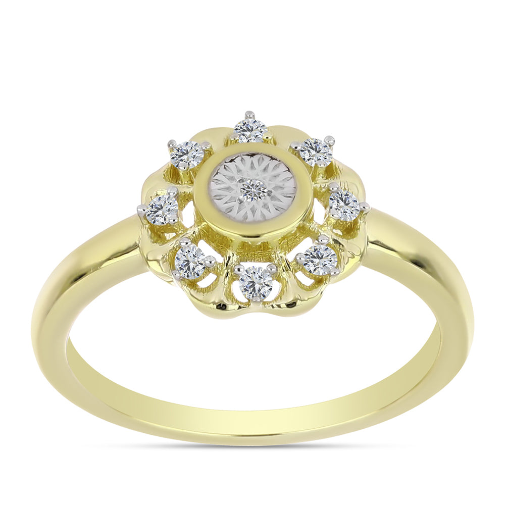 Inel din Argint 925 Placat cu Aur ( 2.8 grame ) cu Diamant Alb și Topaz Alb 0.15 Carate