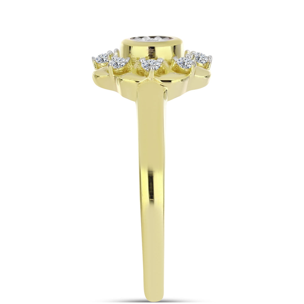 Inel din Argint 925 Placat cu Aur ( 2.8 grame ) cu Diamant Alb și Topaz Alb 0.15 Carate 4 
