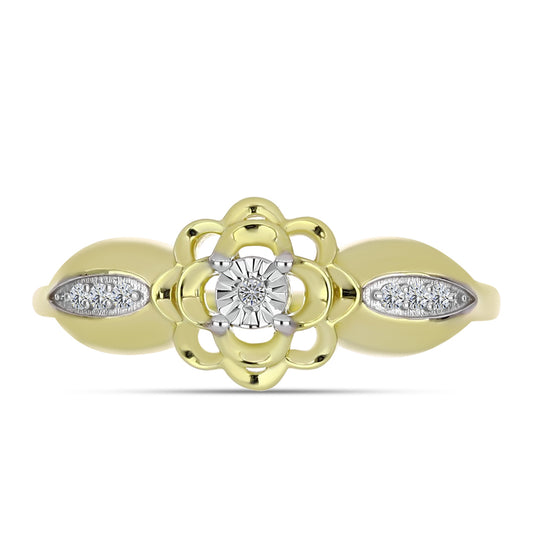 Inel din Argint 925 Placat cu Aur ( 3.04 grame ) cu Diamant Alb și Topaz Alb 0.06 Carate