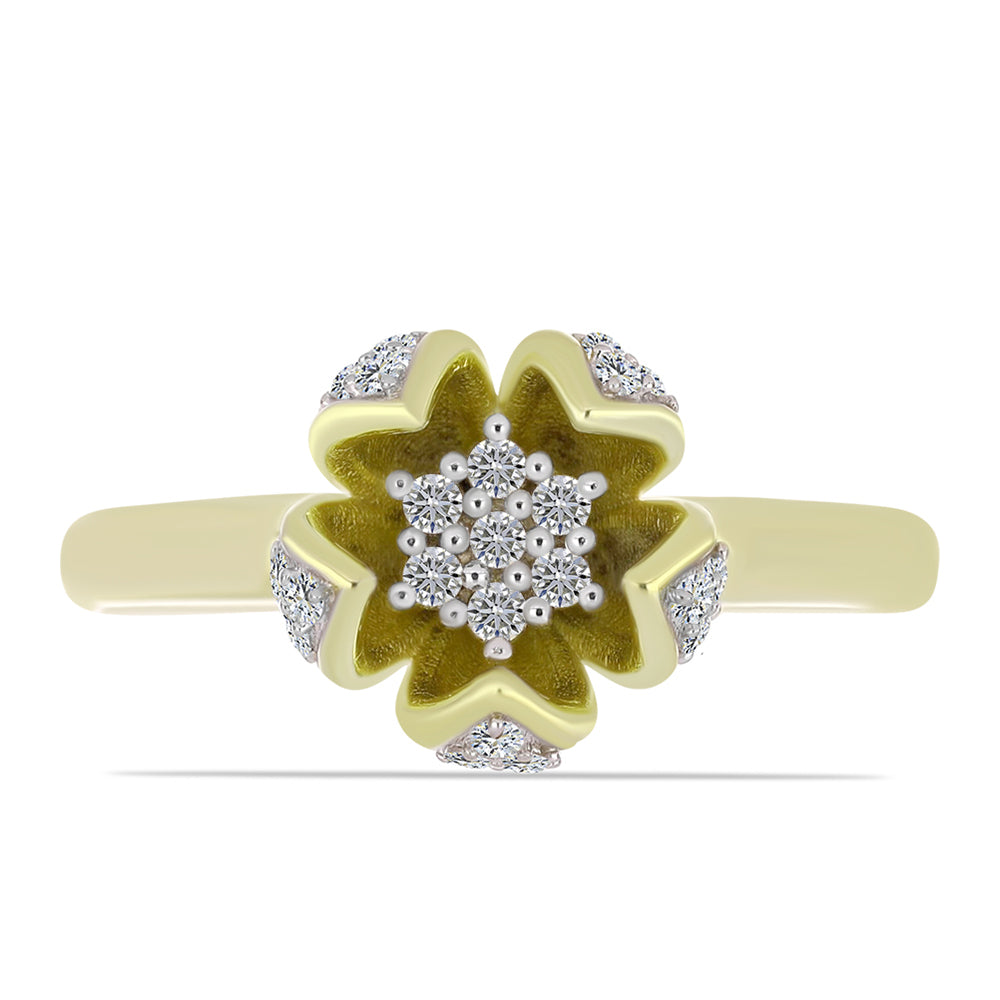 Inel din Argint 925 Placat cu Aur ( 3.28 grame ) cu Diamant Alb și Topaz Alb 0.37 Carate