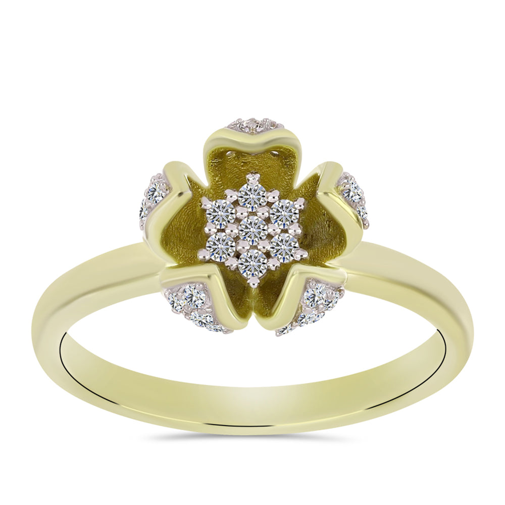 Inel din Argint 925 Placat cu Aur ( 3.28 grame ) cu Diamant Alb și Topaz Alb 0.37 Carate 3 