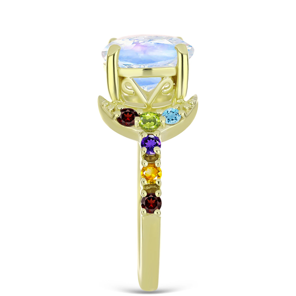 Inel din Argint 925 Placat cu Aur ( 2.72 grame ) cu Piatra Lunii Curcubeu și Ametist Marocan 2.83 Carate 8 
