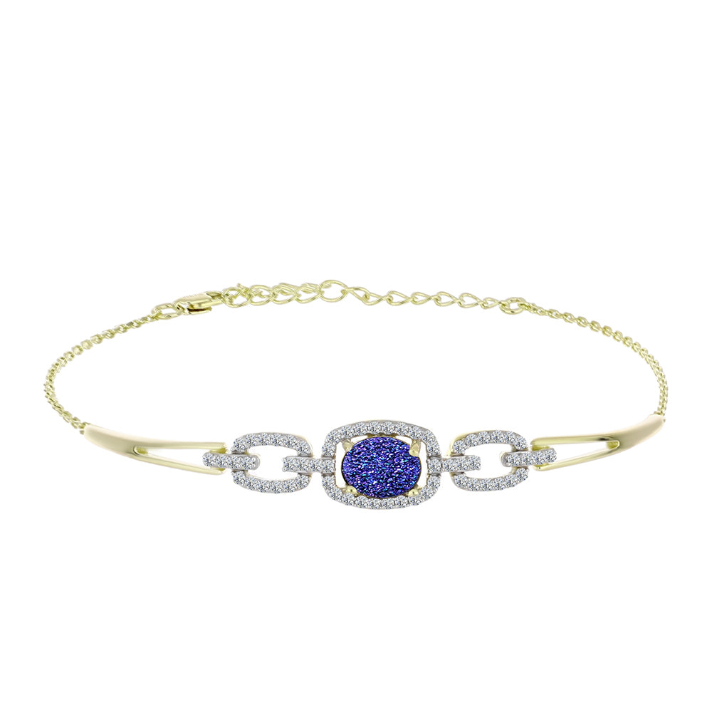 Brățară din Argint 925 Placat cu Aur ( 4.7 grame ) cu Drusă Violet și Topaz Alb 1.73 Carate