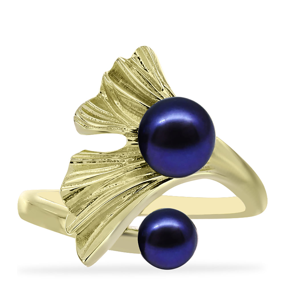 Inel din Argint 925 Placat cu Aur ( 3.81 grame ) cu Perlă de Cultură Neagră 1.93 Carate 5 